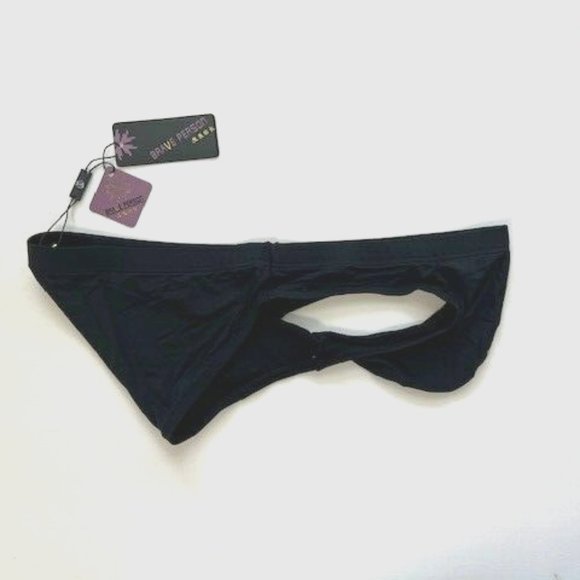 Brave Person Men's Swim Bikini Brief - Black (BP9791-BK) Contoured Pouch - Picture 10 of 13